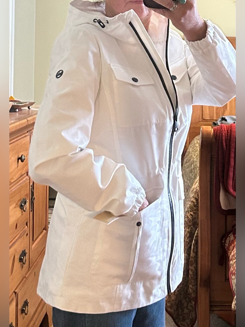 Michael Kors White on White Camo Textured Jacket with Black Trim Sharp!